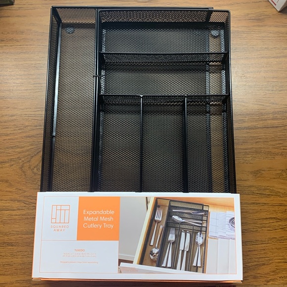 Expandable Metal Mesh Cutlery Tray Desk organizer. Black. - Picture 1 of 3